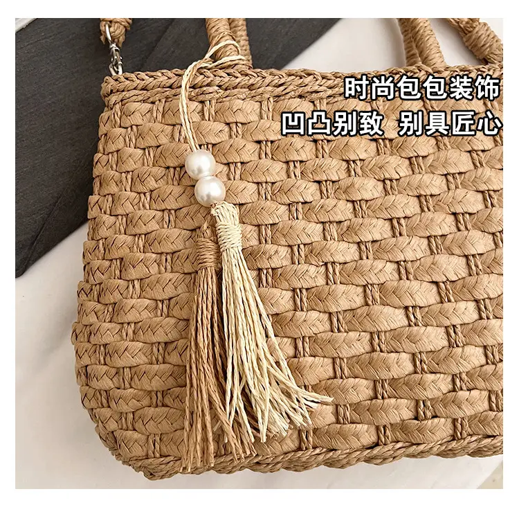 New Summer Straw Bag with Pearl Tassel for Women — feature 9