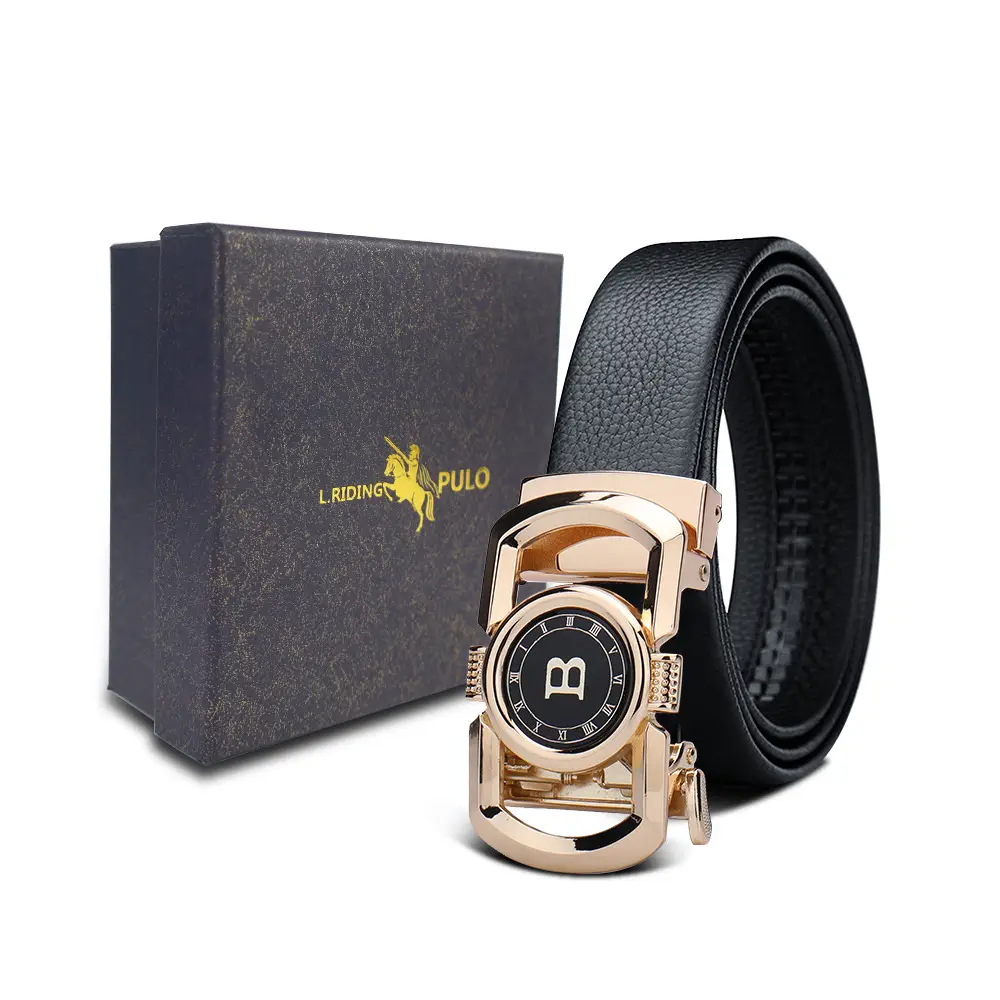 Men's Gold Buckle Genuine Leather Belt with Gift Box - Image 10