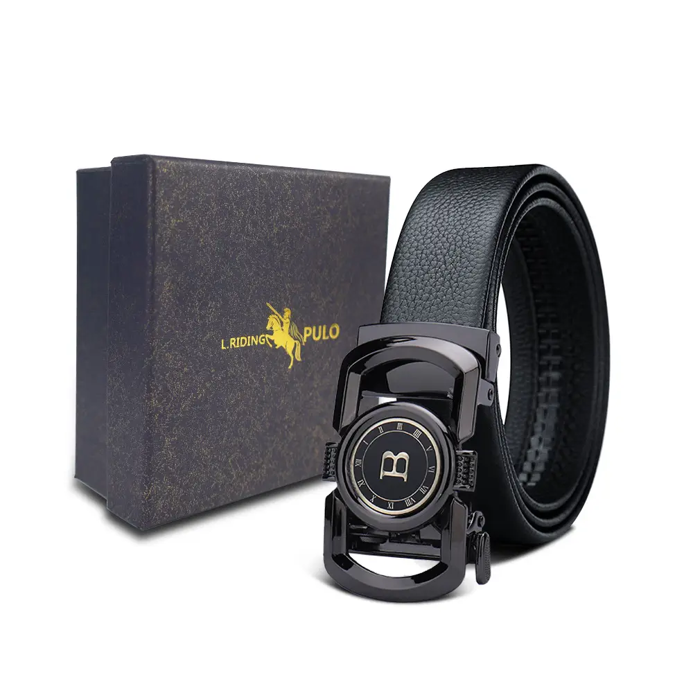 Men's Gold Buckle Genuine Leather Belt with Gift Box - Image 11