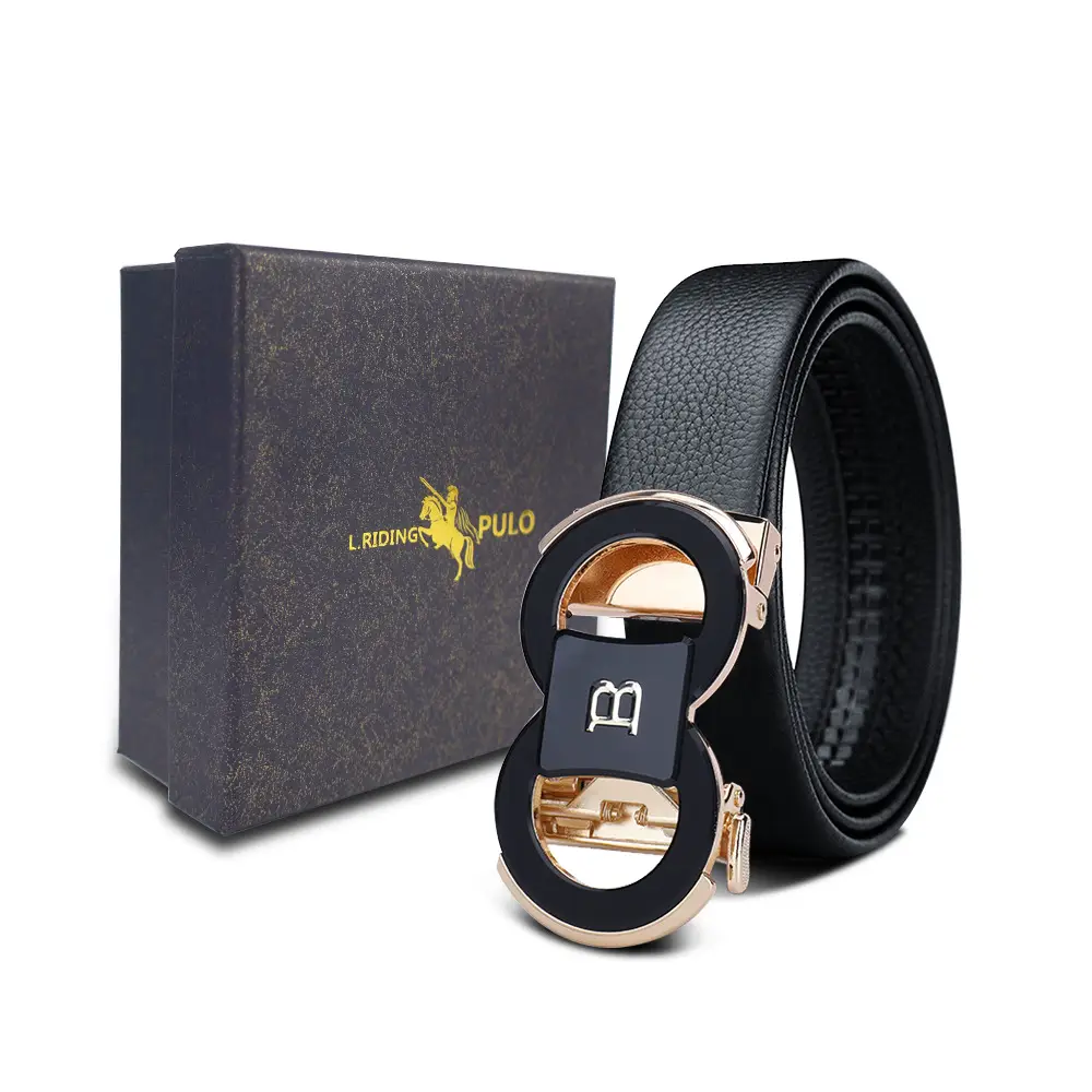 Men's Gold Buckle Genuine Leather Belt with Gift Box - Image 12
