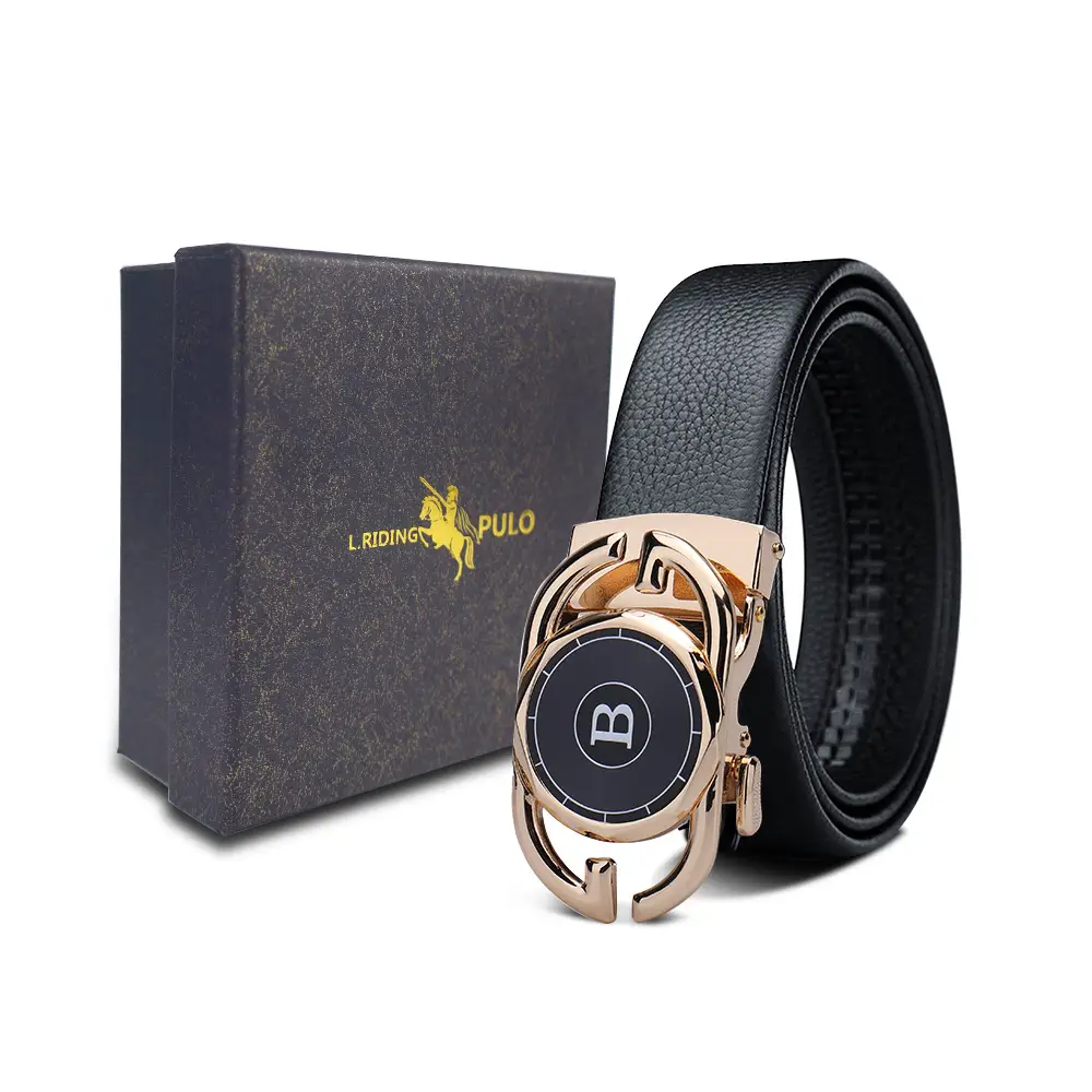 Men's Gold Buckle Genuine Leather Belt with Gift Box - Image 14