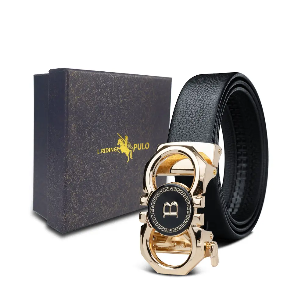 Men's Gold Buckle Genuine Leather Belt with Gift Box - Image 16