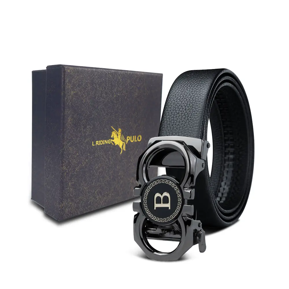 Men's Gold Buckle Genuine Leather Belt with Gift Box - Image 17