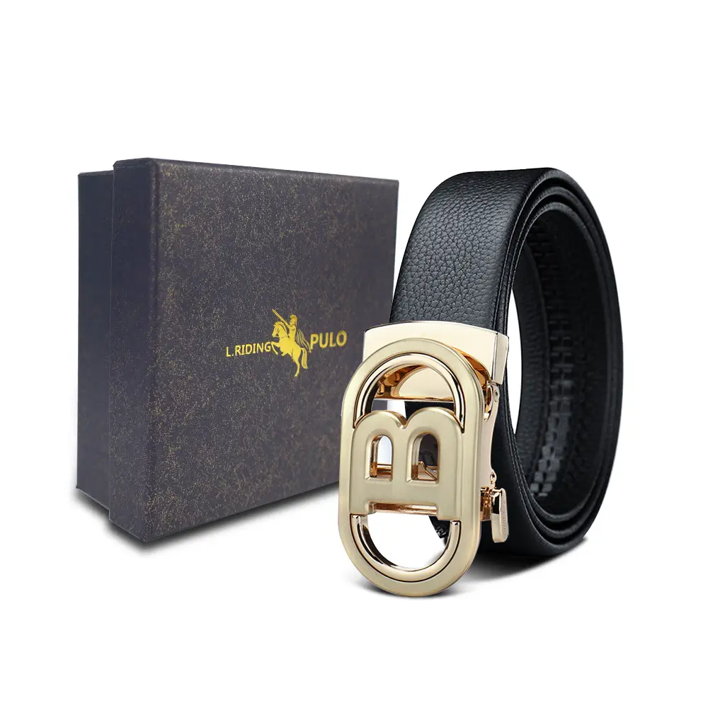 Men's Gold Buckle Genuine Leather Belt with Gift Box - Image 19