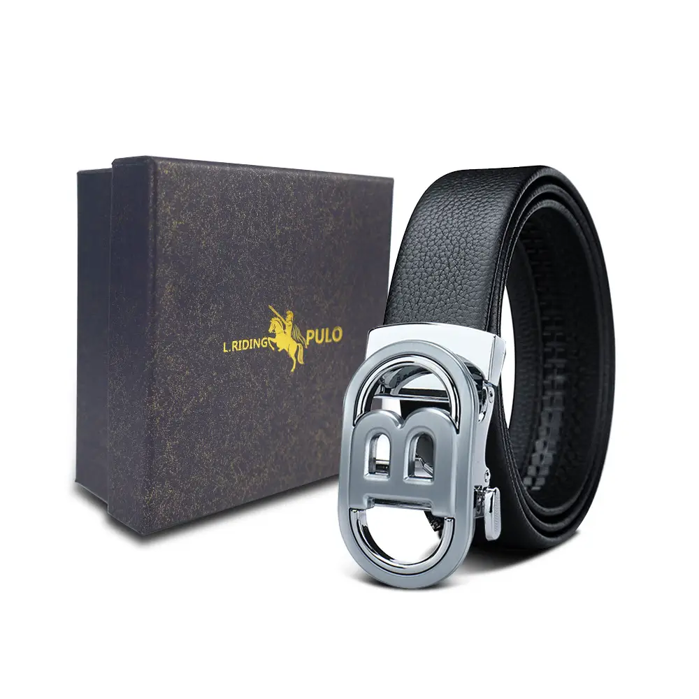 Men's Gold Buckle Genuine Leather Belt with Gift Box - Image 21