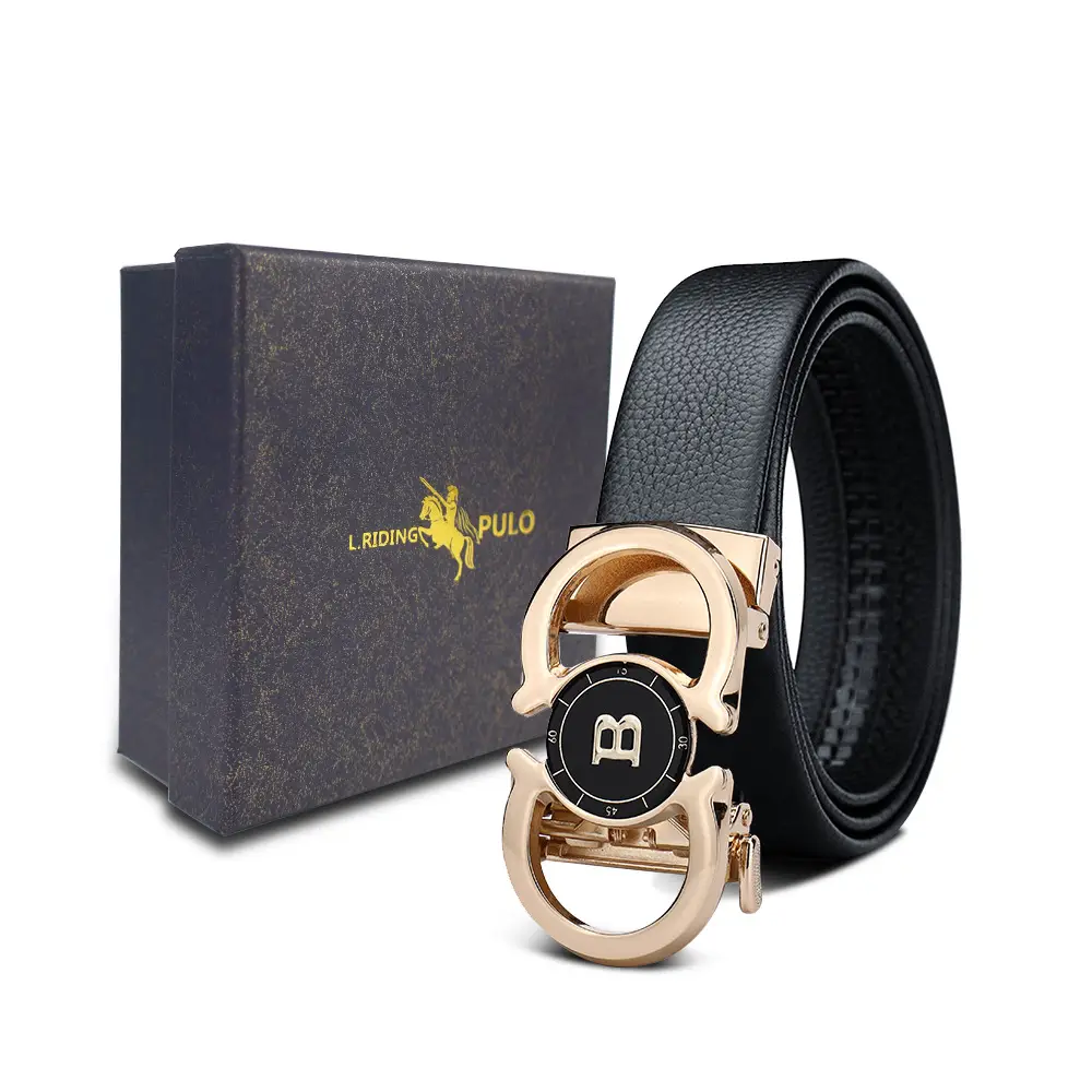 Men's Gold Buckle Genuine Leather Belt with Gift Box - Image 22
