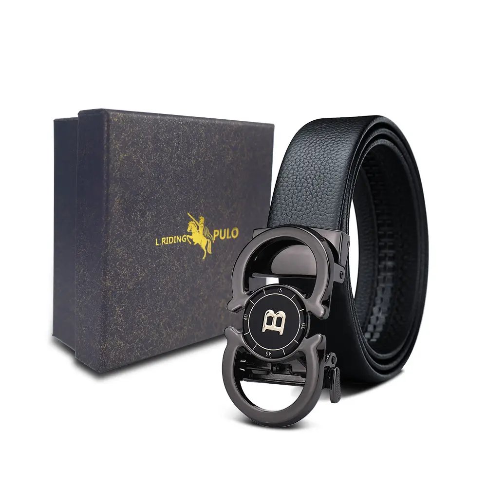 Men's Gold Buckle Genuine Leather Belt with Gift Box - Image 23