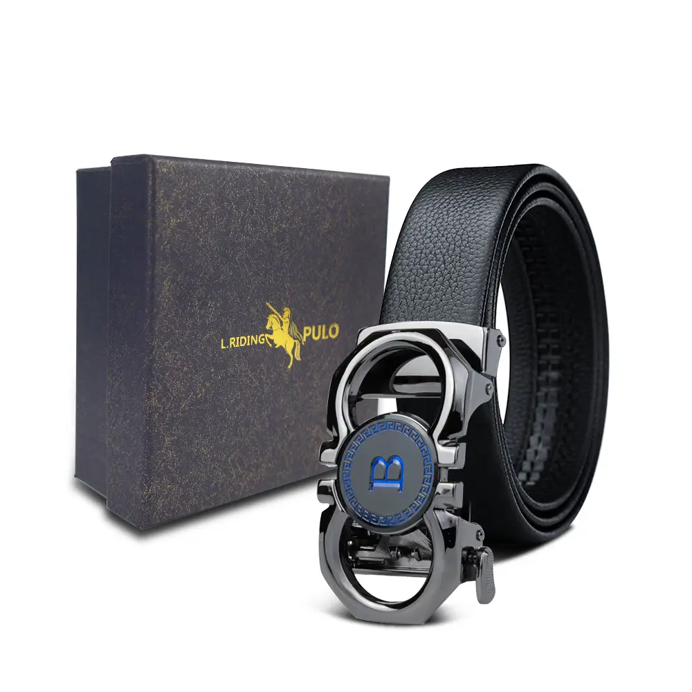 Men's Gold Buckle Genuine Leather Belt with Gift Box - Image 24