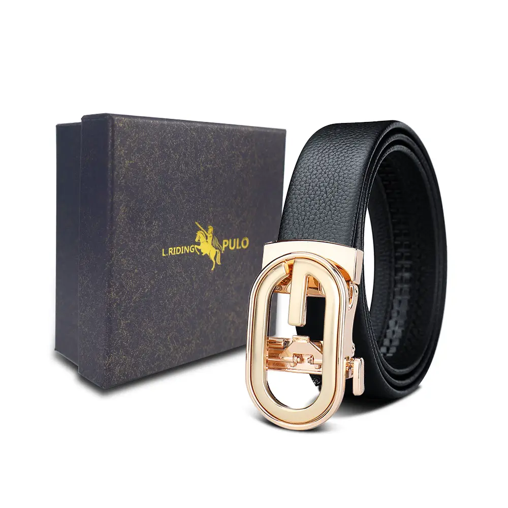 Men's Gold Buckle Genuine Leather Belt with Gift Box - Image 25