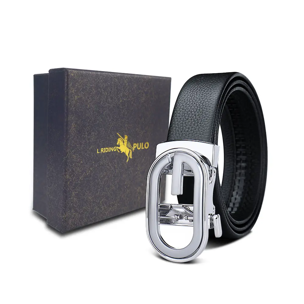 Men's Gold Buckle Genuine Leather Belt with Gift Box - Image 27