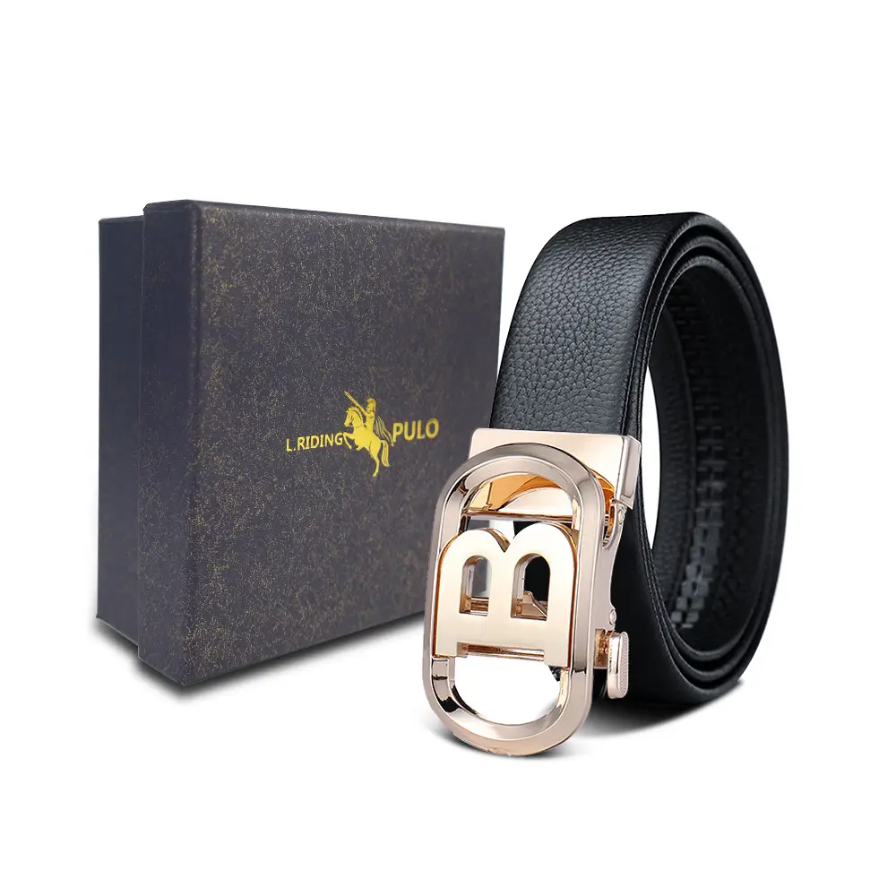 Men's Gold Buckle Genuine Leather Belt with Gift Box - Image 28