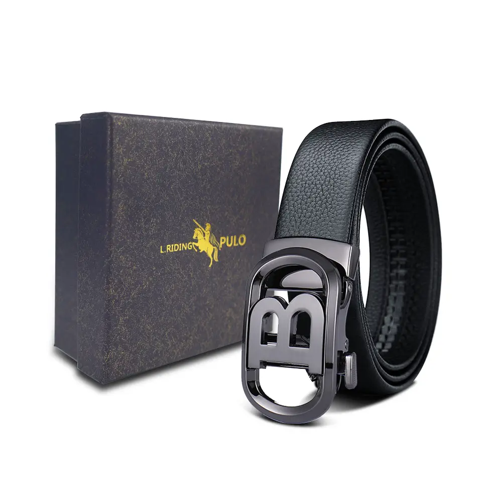Men's Gold Buckle Genuine Leather Belt with Gift Box - Image 29