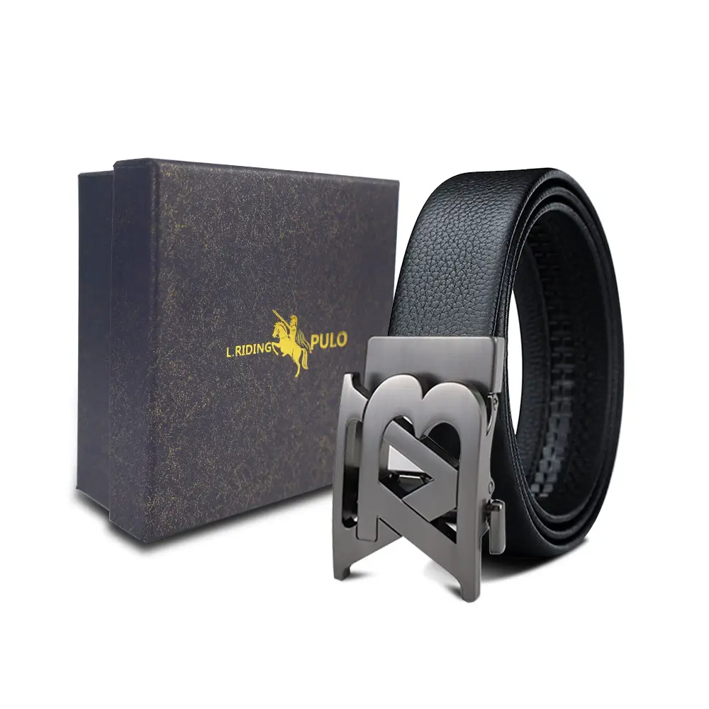 Men's Gold Buckle Genuine Leather Belt with Gift Box - Image 3