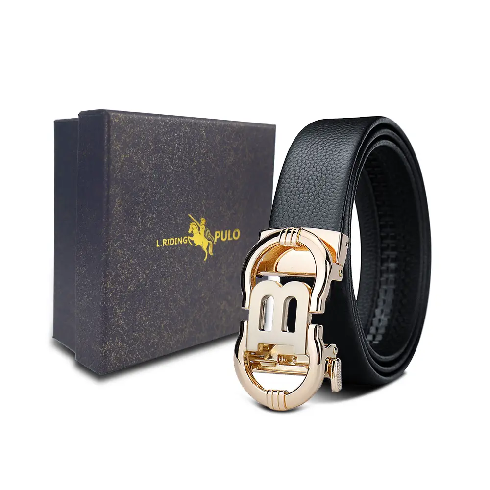 Men's Gold Buckle Genuine Leather Belt with Gift Box - Image 31