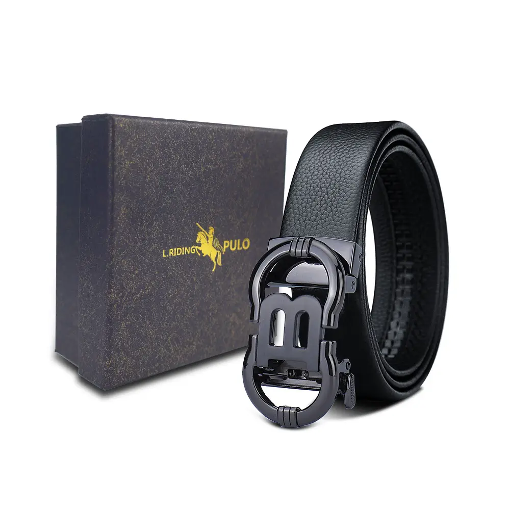 Men's Gold Buckle Genuine Leather Belt with Gift Box - Image 32
