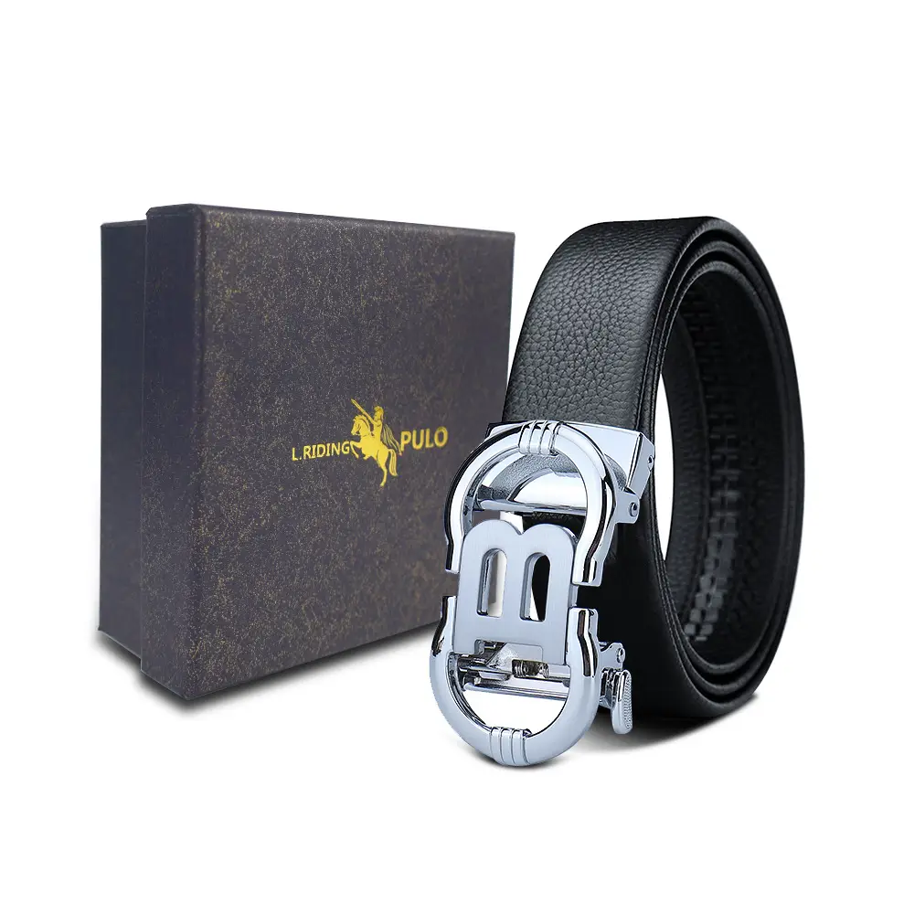 Men's Gold Buckle Genuine Leather Belt with Gift Box - Image 33