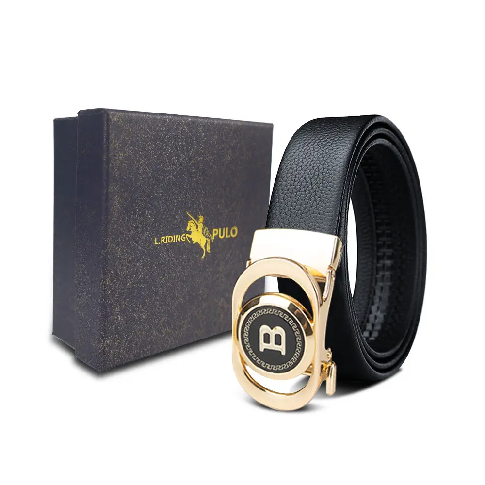 Men's Gold Buckle Genuine Leather Belt with Gift Box - Image 34