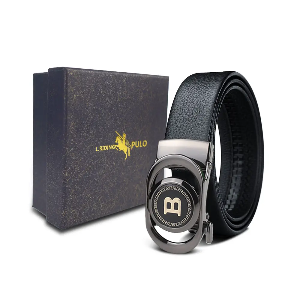 Men's Gold Buckle Genuine Leather Belt with Gift Box - Image 35
