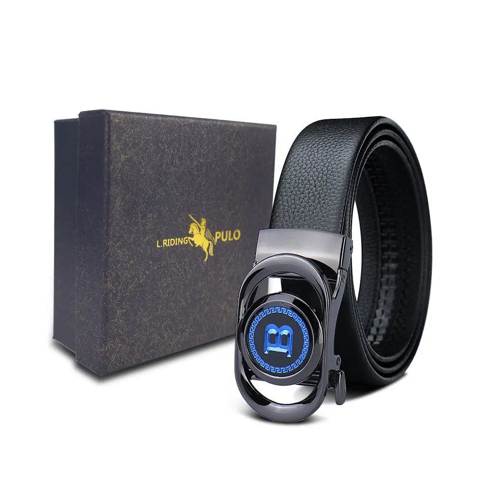 Men's Gold Buckle Genuine Leather Belt with Gift Box - Image 36