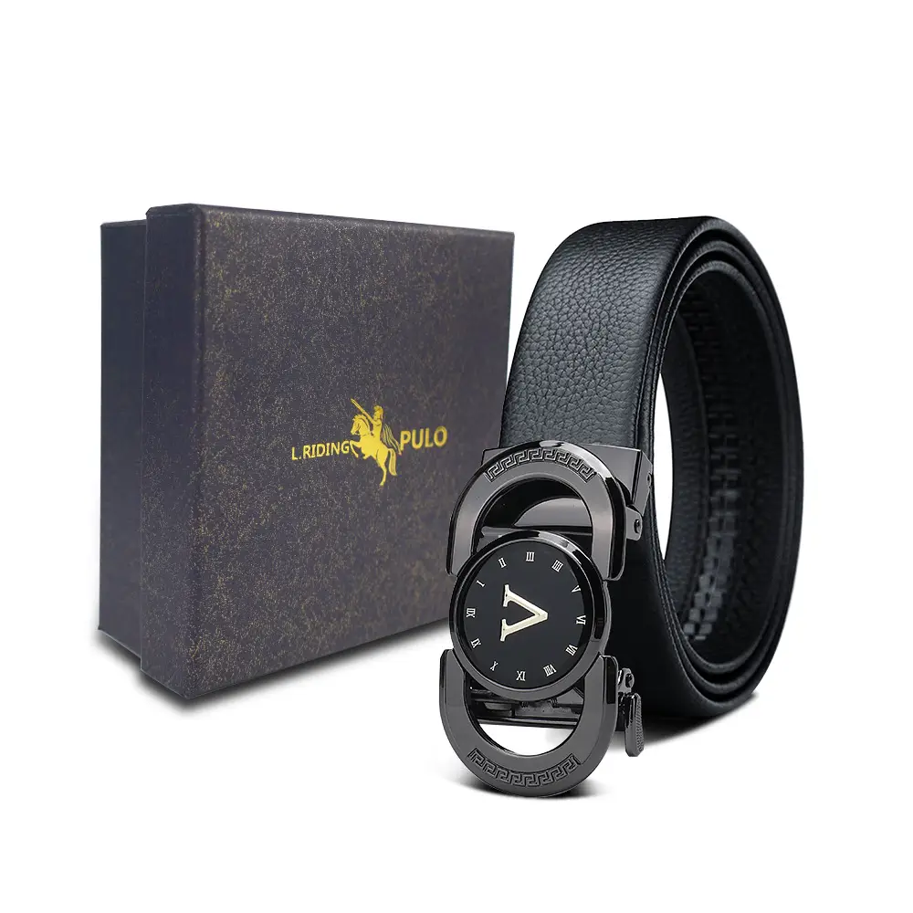 Men's Gold Buckle Genuine Leather Belt with Gift Box - Image 38
