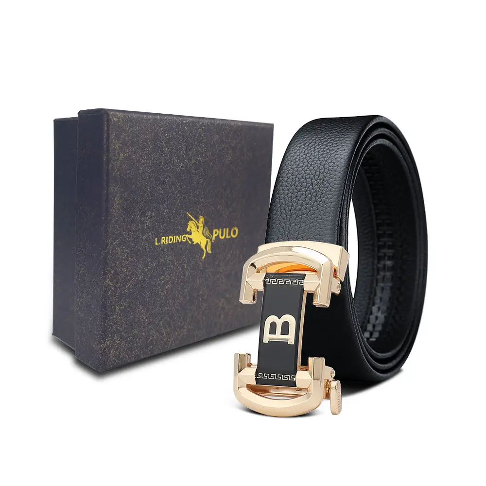 Men's Gold Buckle Genuine Leather Belt with Gift Box - Image 39
