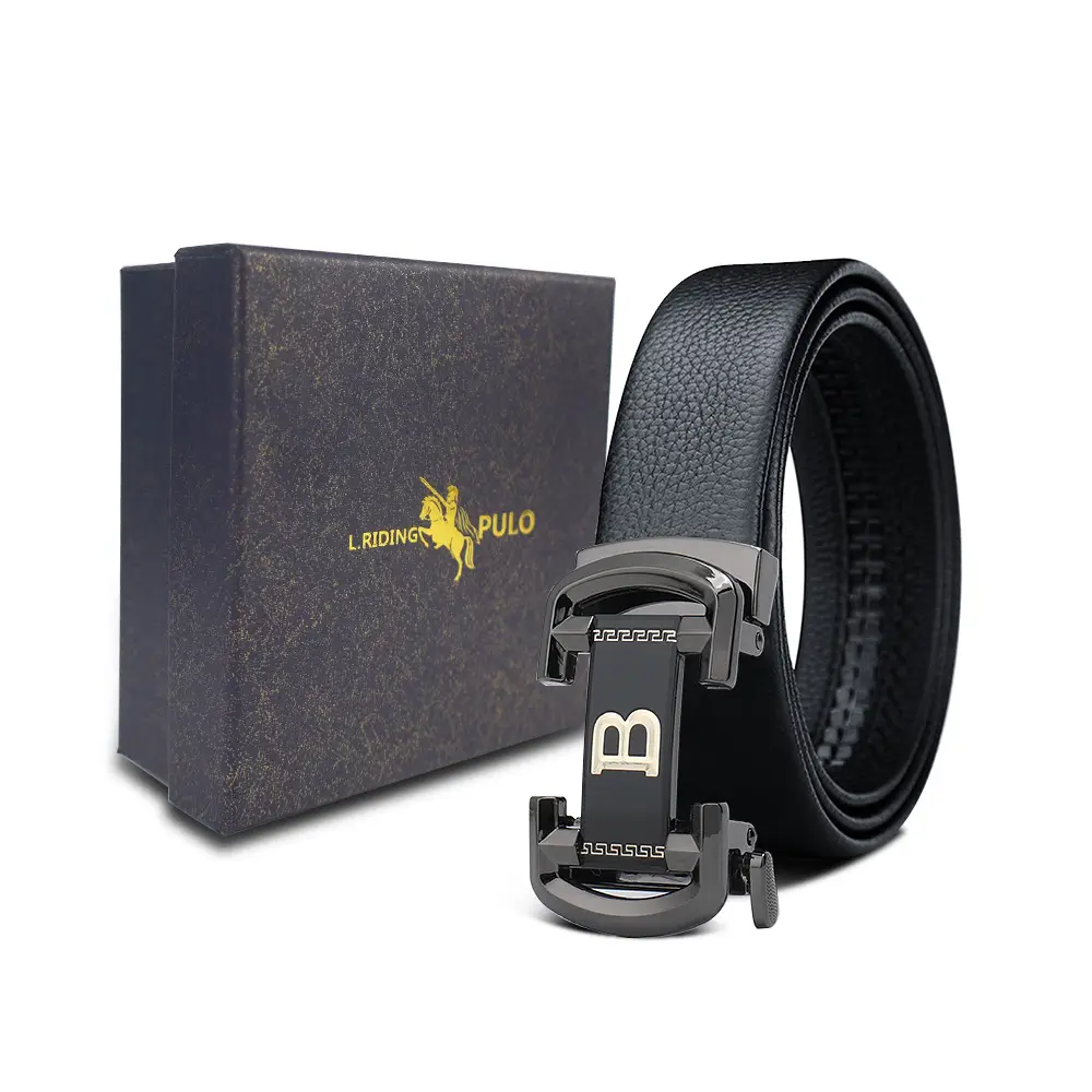 Men's Gold Buckle Genuine Leather Belt with Gift Box - Image 40