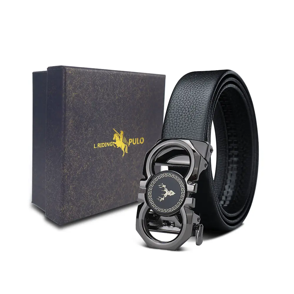 Men's Gold Buckle Genuine Leather Belt with Gift Box - Image 42