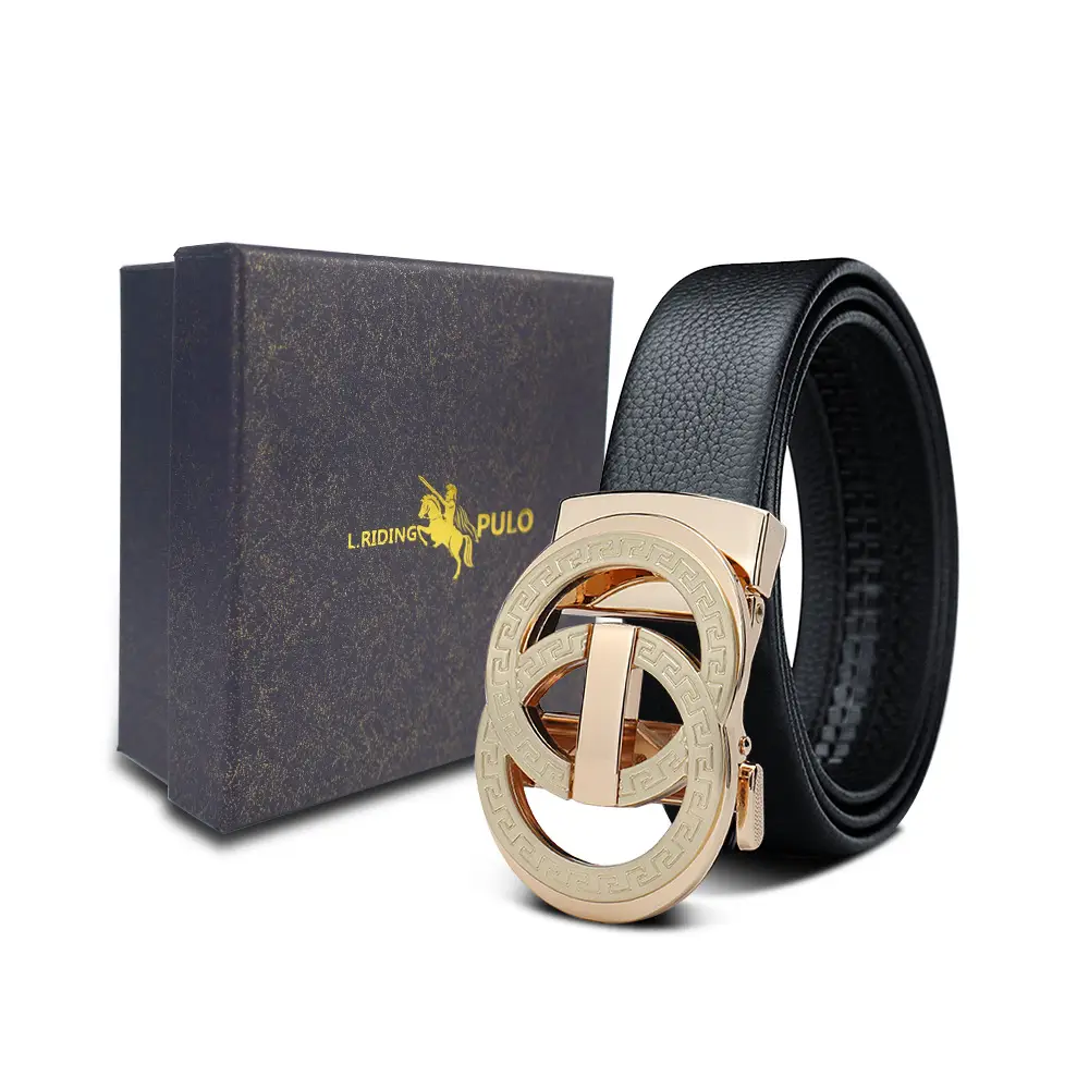 Men's Gold Buckle Genuine Leather Belt with Gift Box - Image 43