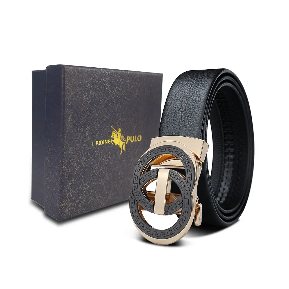 Men's Gold Buckle Genuine Leather Belt with Gift Box - Image 44