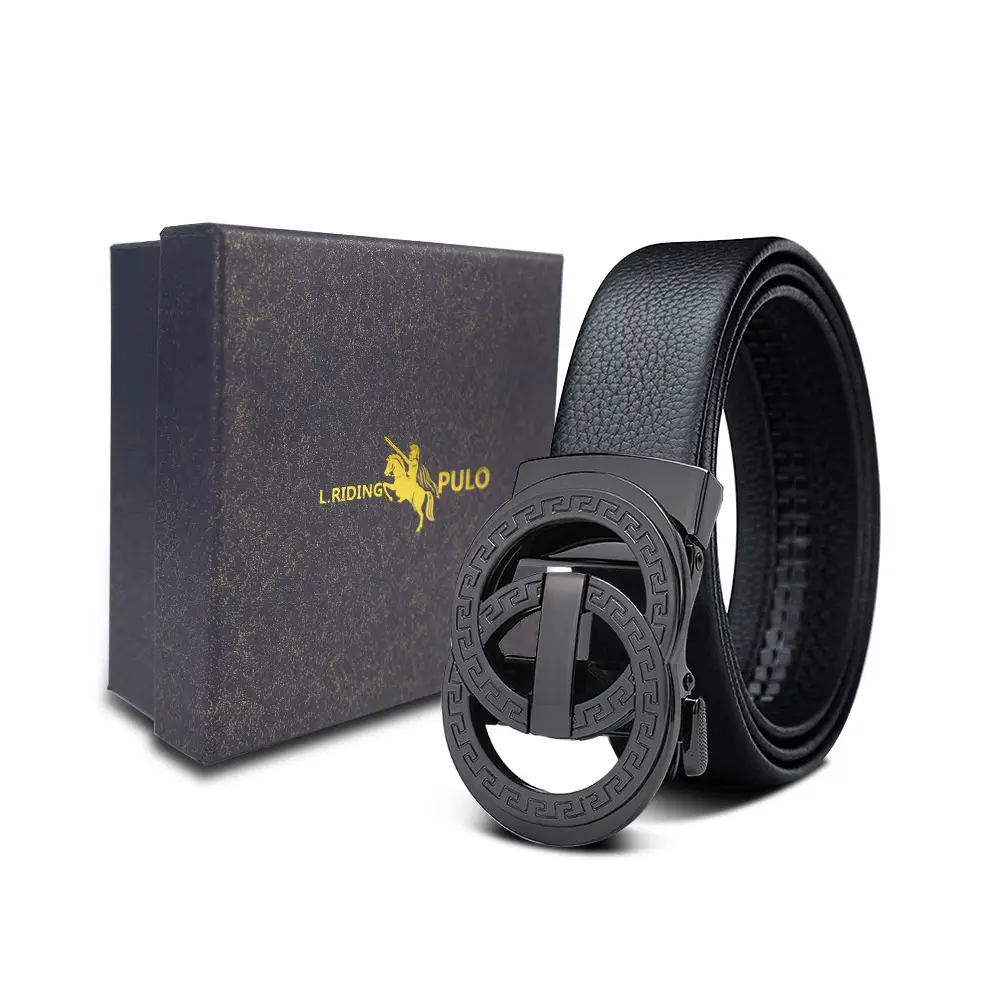 Men's Gold Buckle Genuine Leather Belt with Gift Box - Image 45