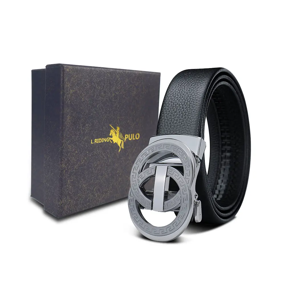Men's Gold Buckle Genuine Leather Belt with Gift Box - Image 46