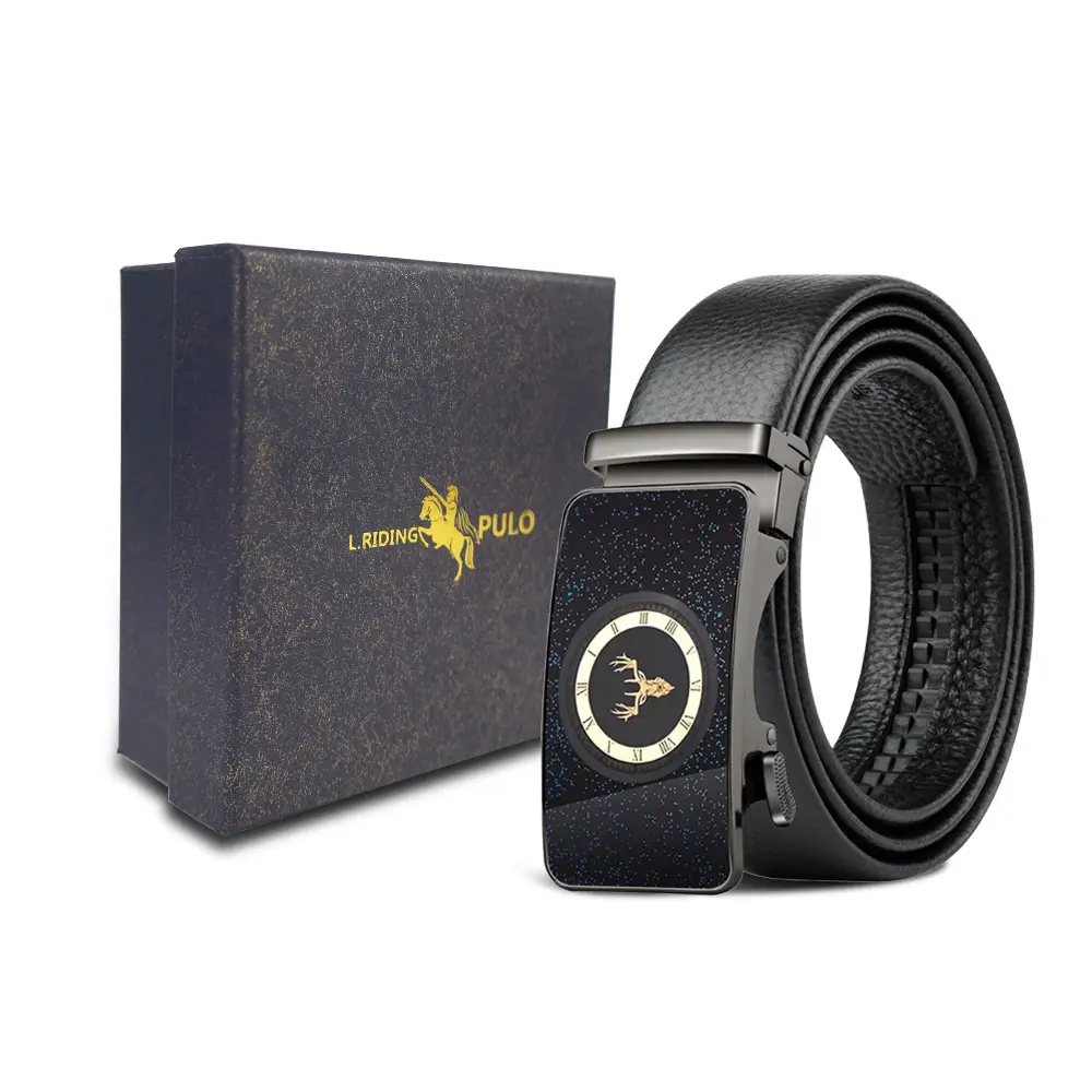 Men's Gold Buckle Genuine Leather Belt with Gift Box - Image 52