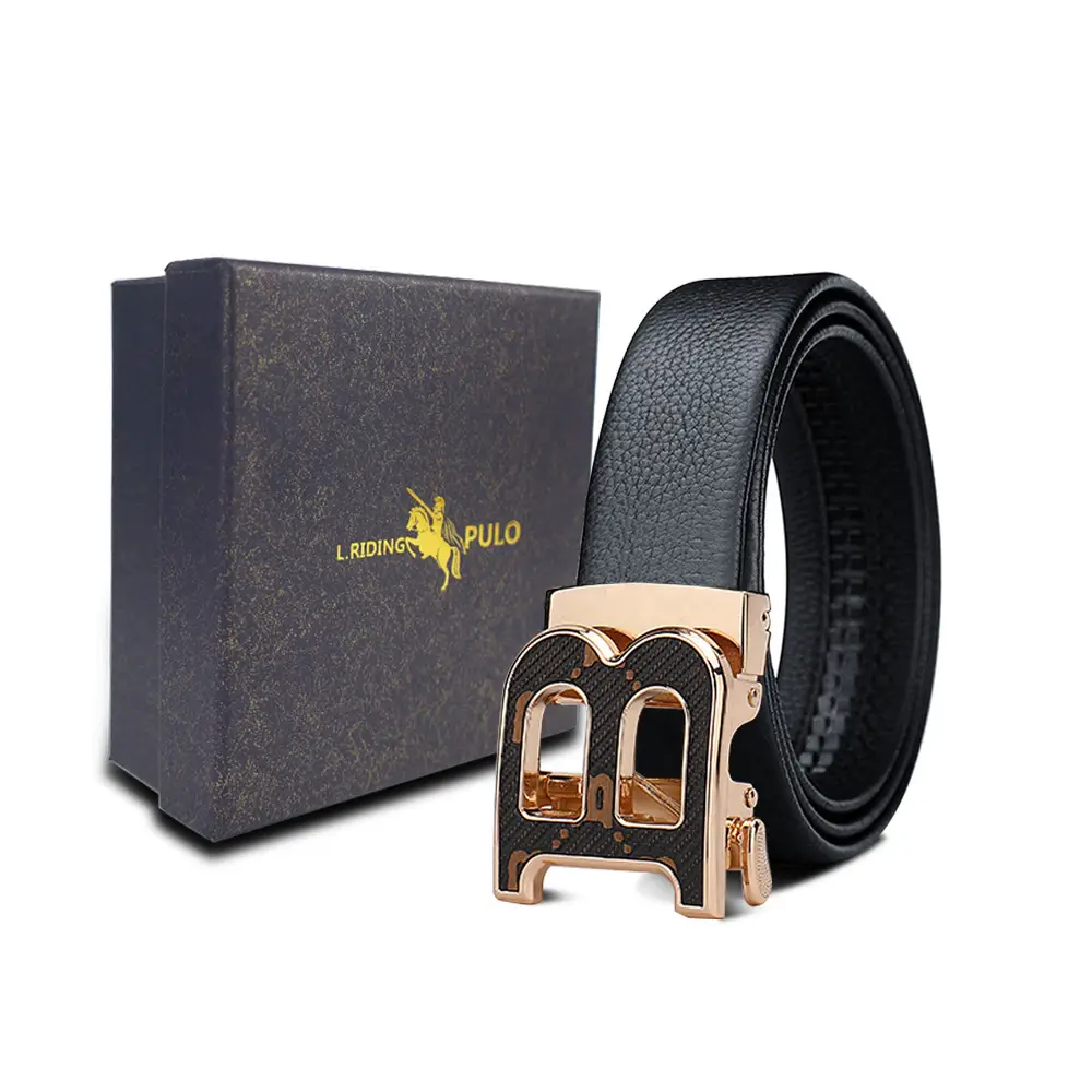 Men's Gold Buckle Genuine Leather Belt with Gift Box - Image 53