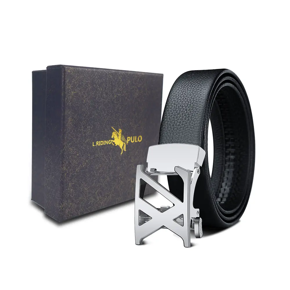 Men's Gold Buckle Genuine Leather Belt with Gift Box - Image 56