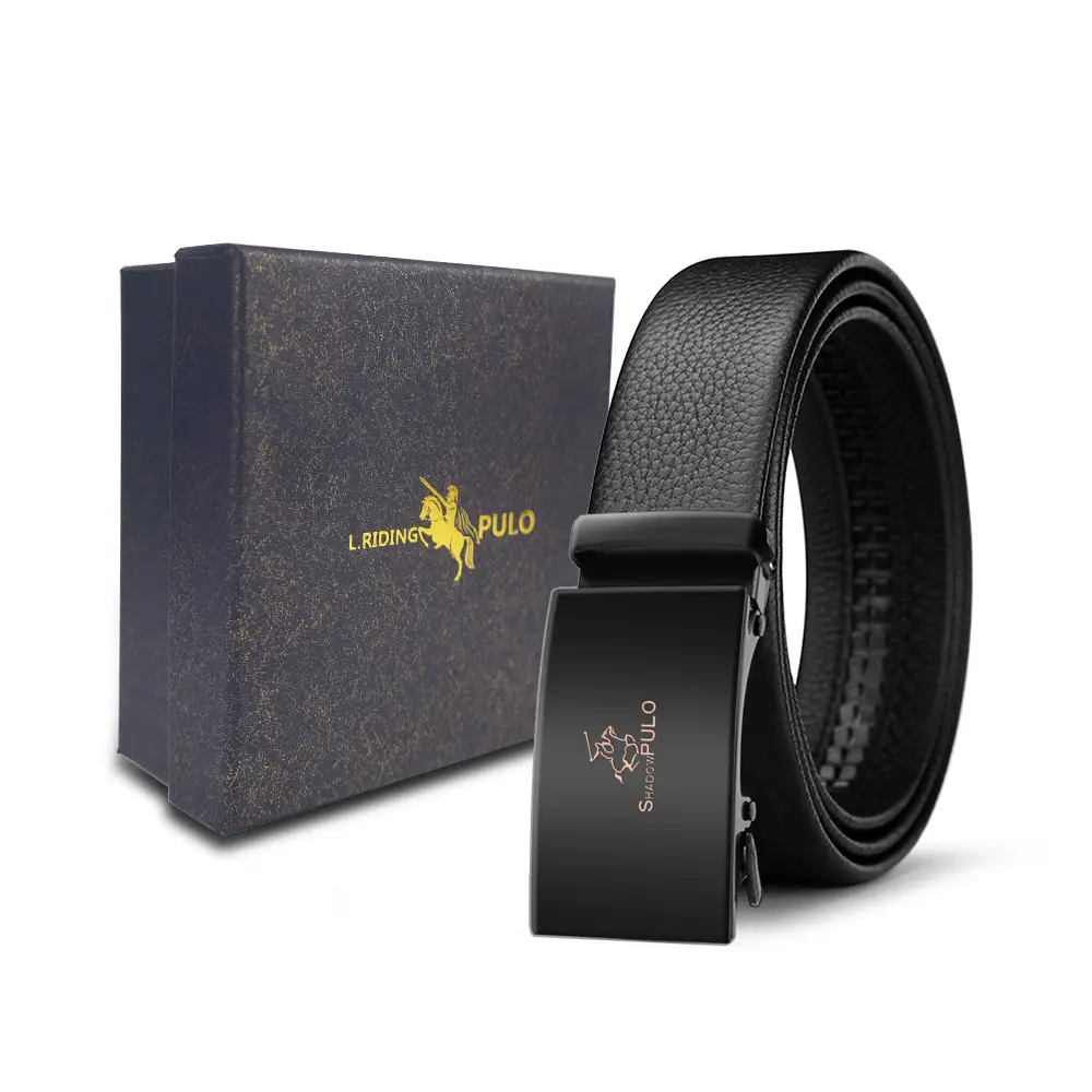 Men's Gold Buckle Genuine Leather Belt with Gift Box - Image 58