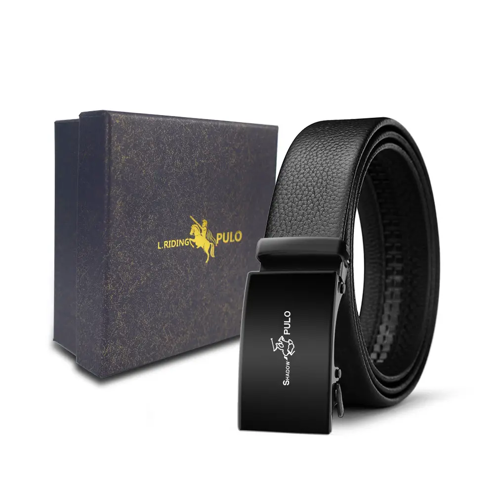 Men's Gold Buckle Genuine Leather Belt with Gift Box - Image 59