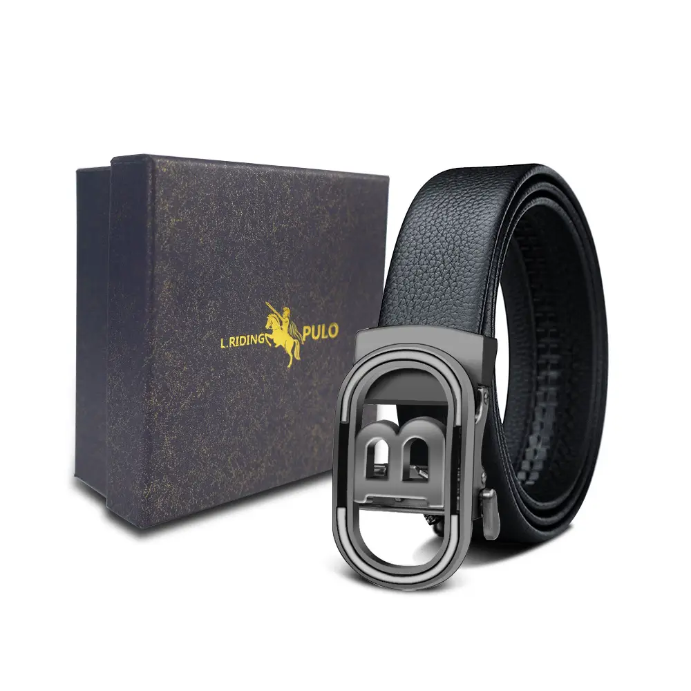 Men's Gold Buckle Genuine Leather Belt with Gift Box - Image 6