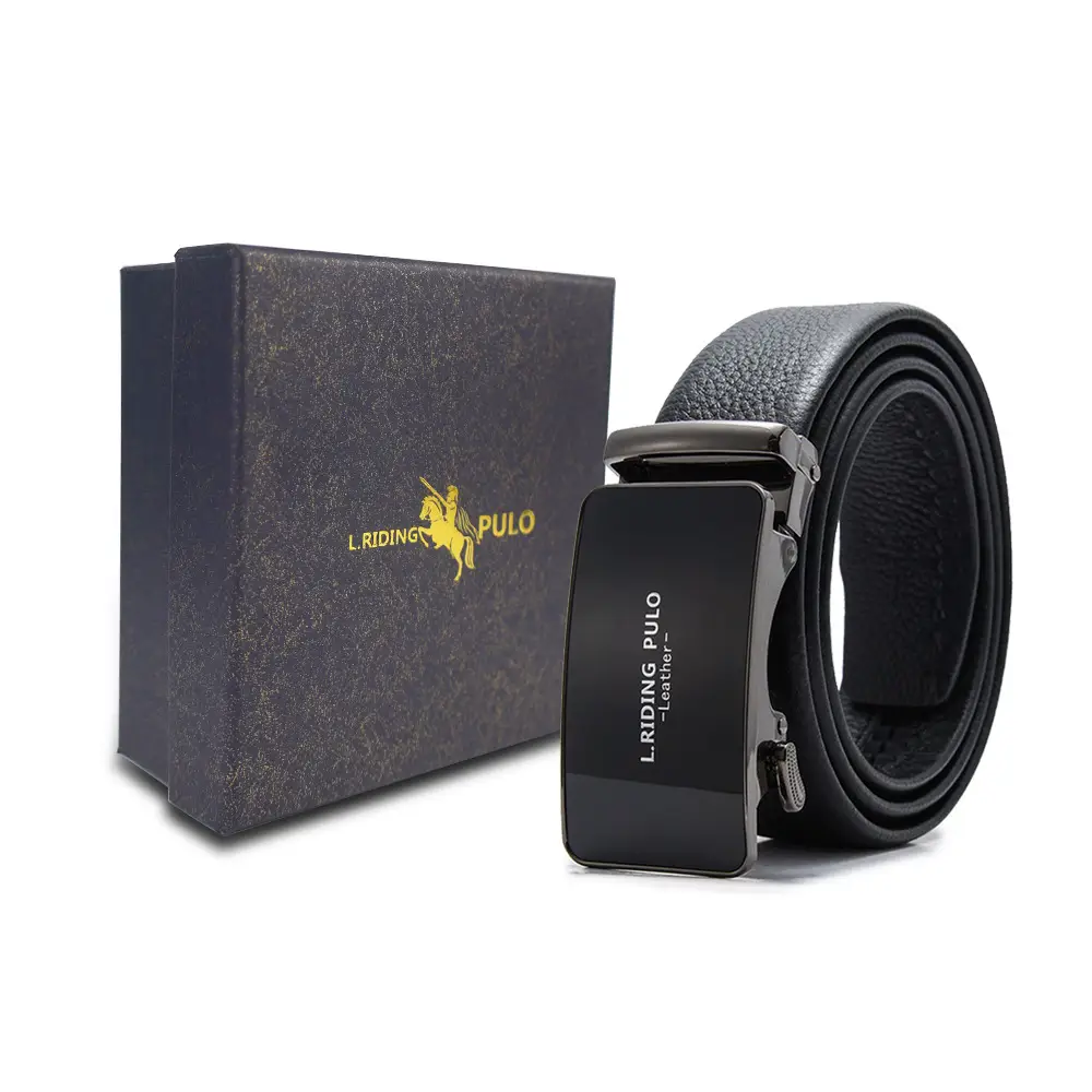 Men's Gold Buckle Genuine Leather Belt with Gift Box - Image 62