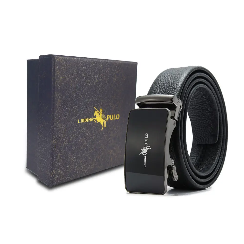 Men's Gold Buckle Genuine Leather Belt with Gift Box - Image 63