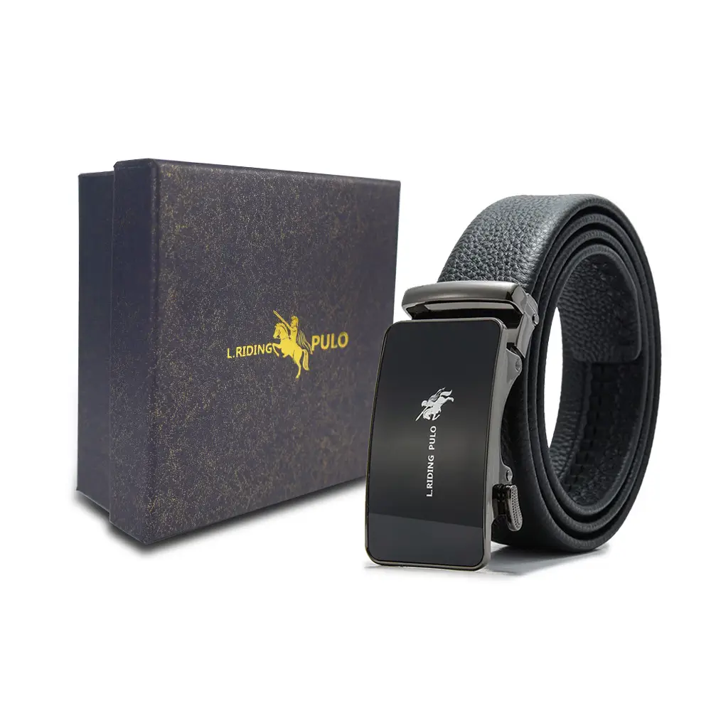 Men's Gold Buckle Genuine Leather Belt with Gift Box - Image 64
