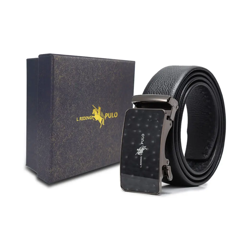 Men's Gold Buckle Genuine Leather Belt with Gift Box - Image 66