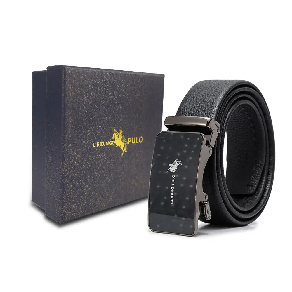 Men's Gold Buckle Genuine Leather Belt with Gift Box - Image 67