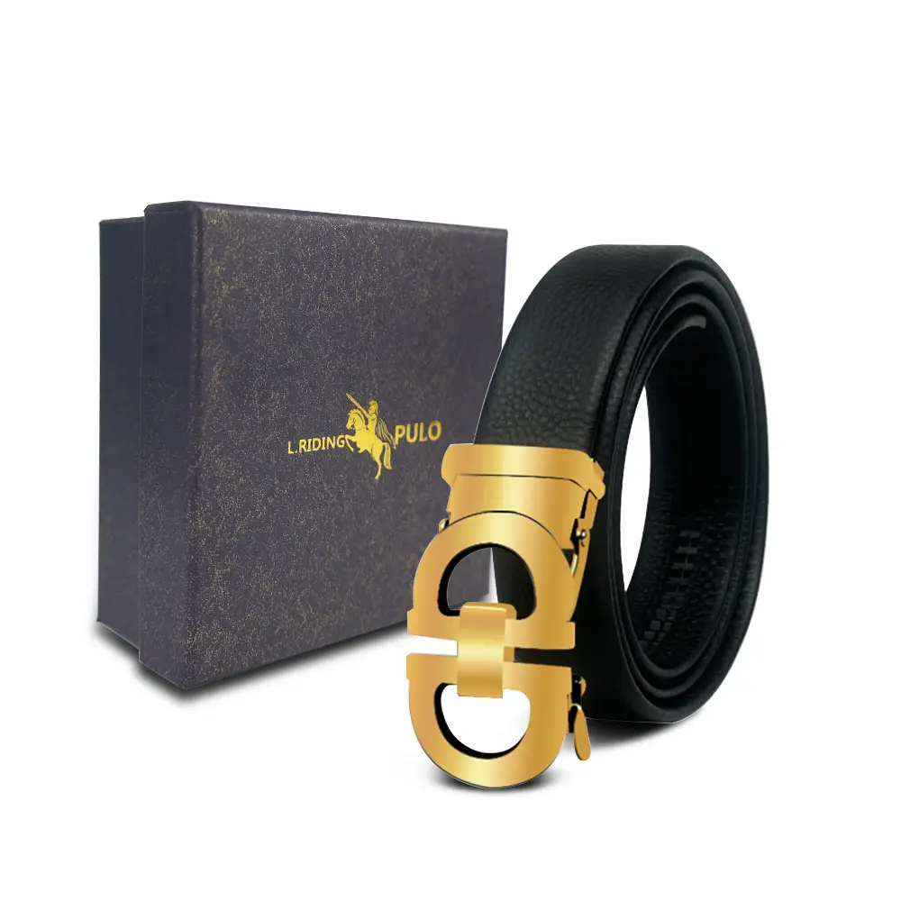 Men's Gold Buckle Genuine Leather Belt with Gift Box - Image 68