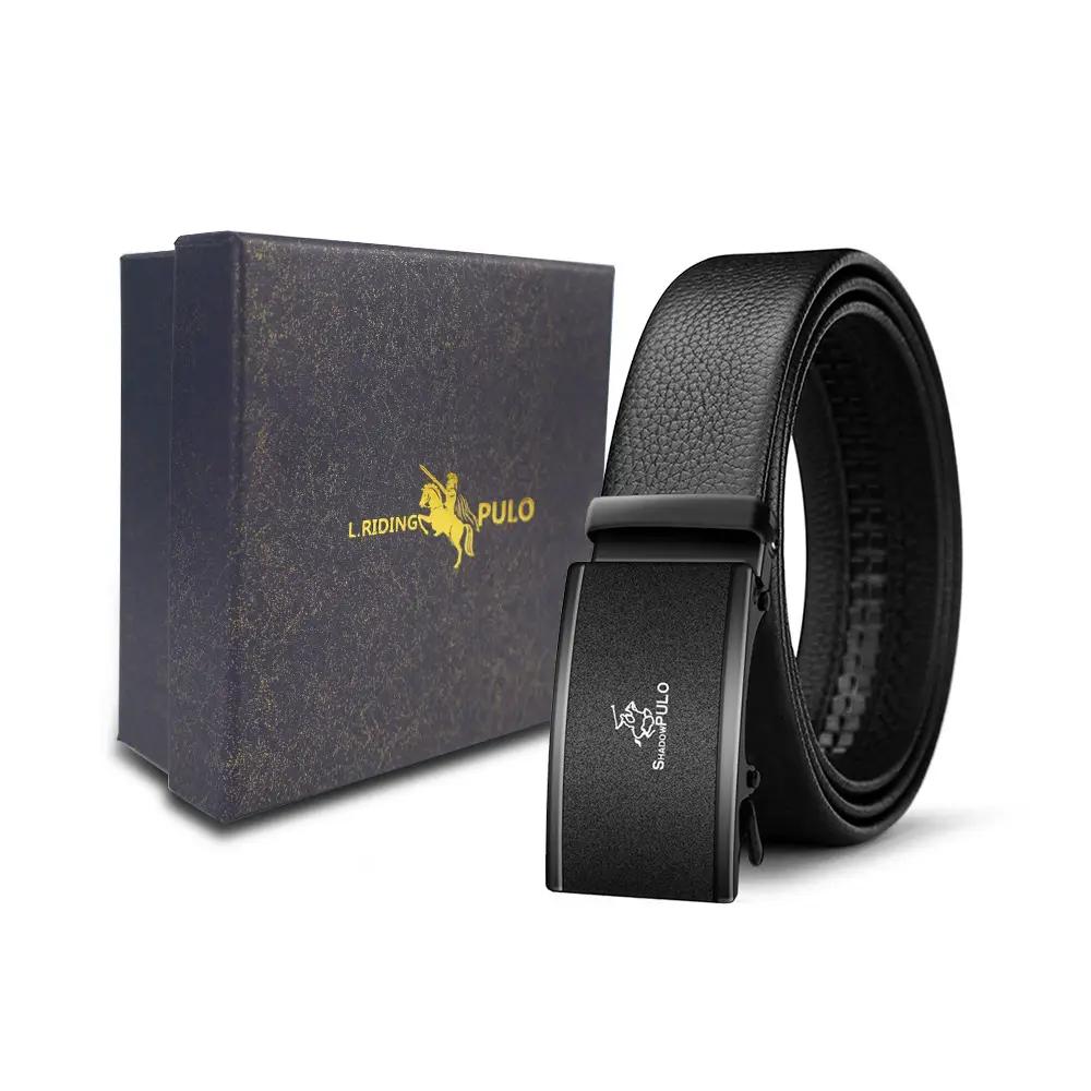 Men's Gold Buckle Genuine Leather Belt with Gift Box - Image 69