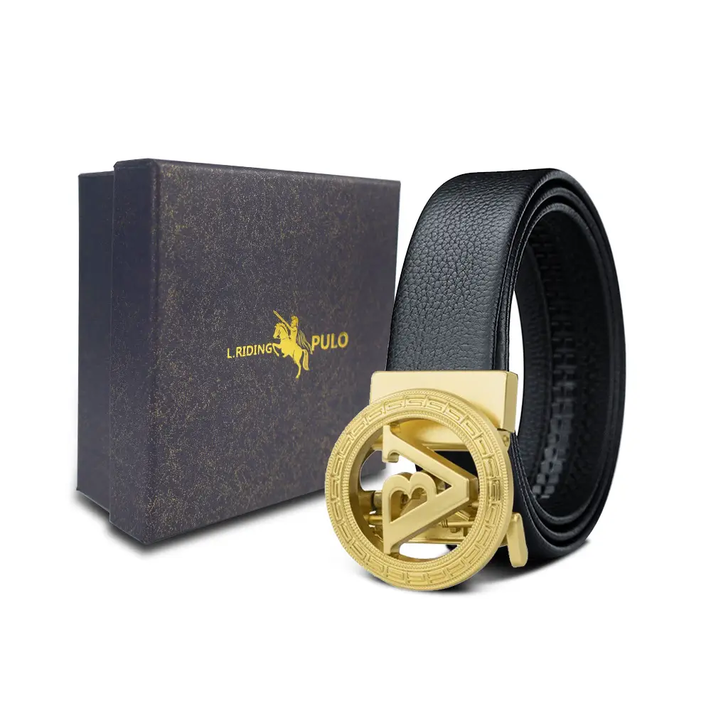 Men's Gold Buckle Genuine Leather Belt with Gift Box - Image 7