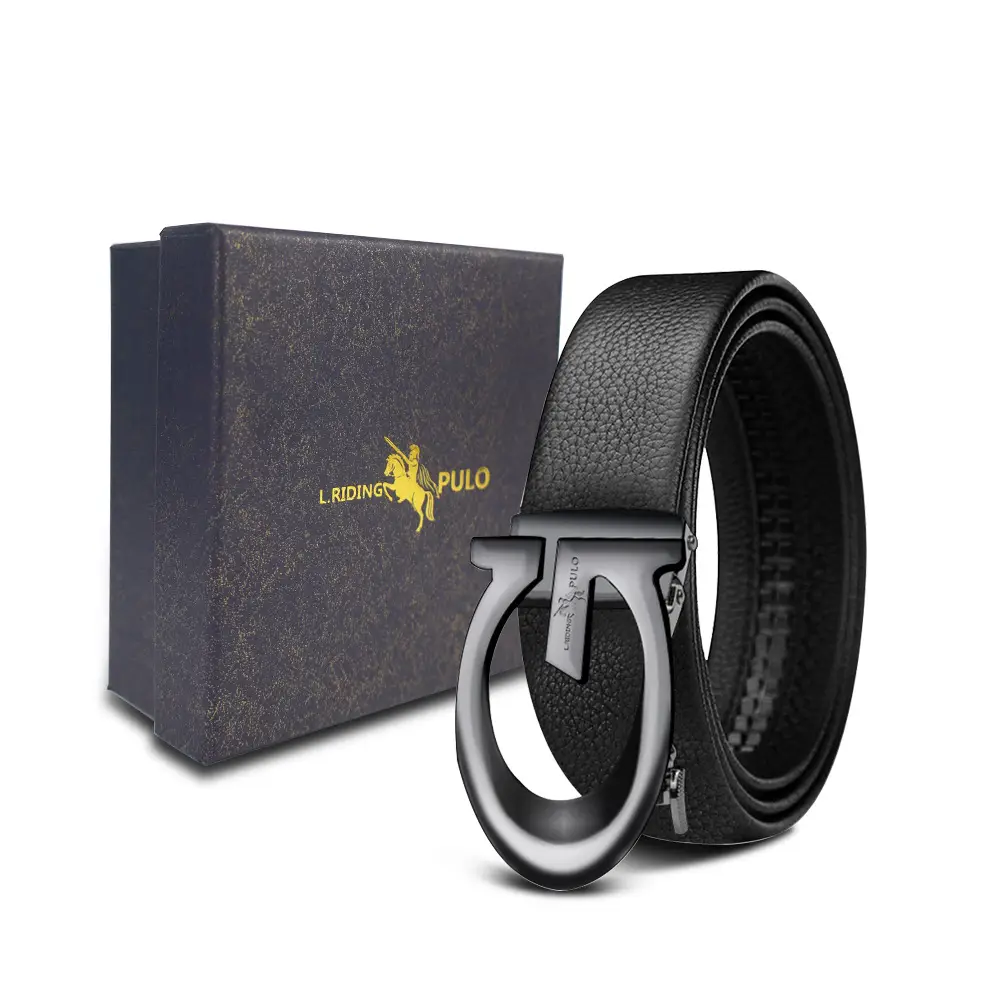 Men's Gold Buckle Genuine Leather Belt with Gift Box - Image 72