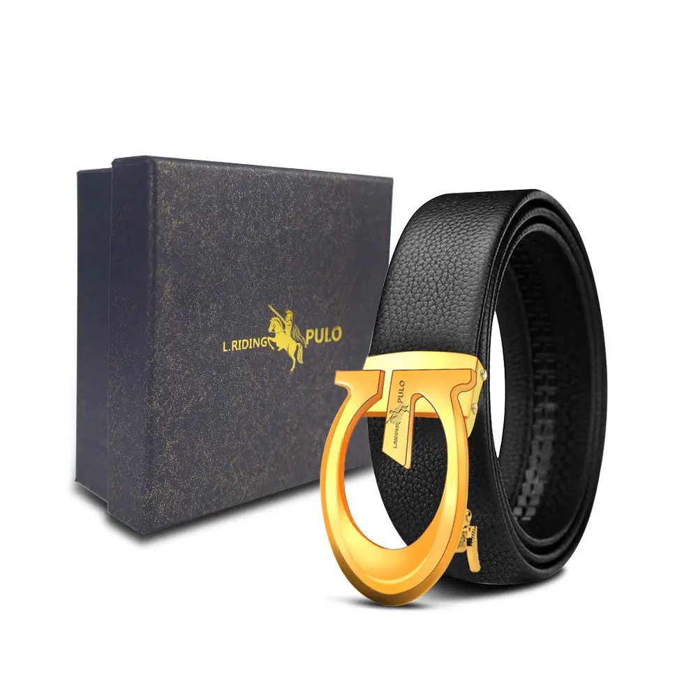 Men's Gold Buckle Genuine Leather Belt with Gift Box - Image 73