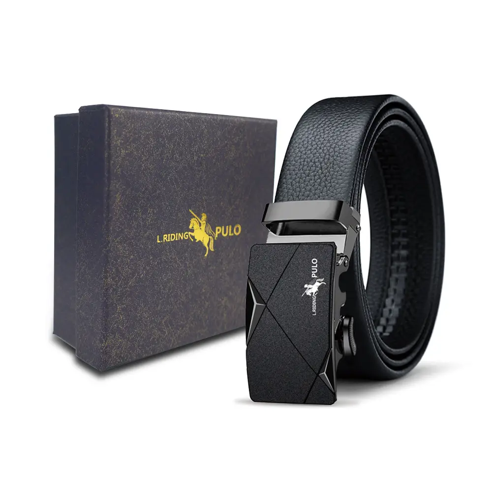 Men's Gold Buckle Genuine Leather Belt with Gift Box - Image 74