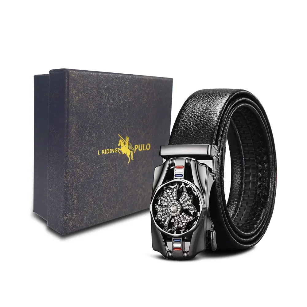 Men's Gold Buckle Genuine Leather Belt with Gift Box - Image 76