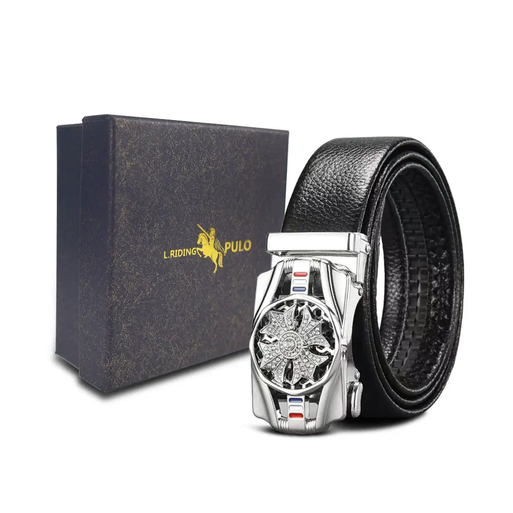 Men's Gold Buckle Genuine Leather Belt with Gift Box - Image 77